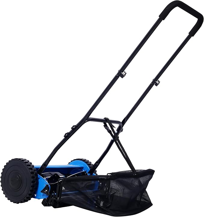 14-inch 5-Blade Push Reel Mower, Adjustable Cutting Height with Grass Catcher 5 Steel Blades Easy to Use for a Green Healthy Lawn,Suitable for Farms, Parks, Yards and Courts (Blue)