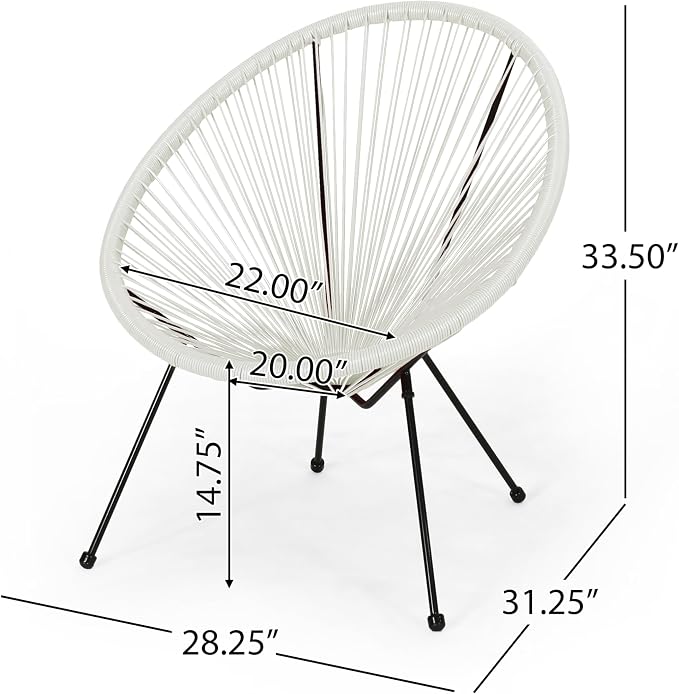 Christopher Knight Home Outdoor Hammock Weave Chair with Steel Frame (Set of 2) - White and Black Finish
