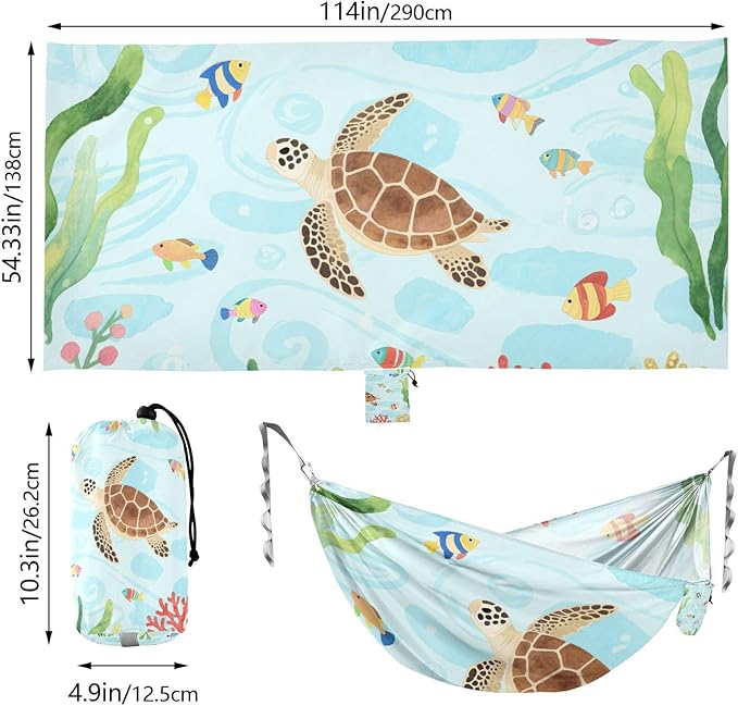 Watercolor Kid Stylurtle Animal Fish 330lb Capacity Camping Hammock Cloth Hammock for Outside Beach Patio Garden hamaca para Camping 0 a 24 Meses