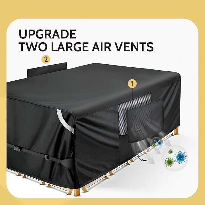COSLFY Waterproof Patio Furniture Covers for Table and Chairs, Heavy-Duty 600D Oxford Outdoor Dining Set Cover with Drawstring, UV-Resistant All-Weather Protection, Fits 108L x 82W x 28H Inch(Black)