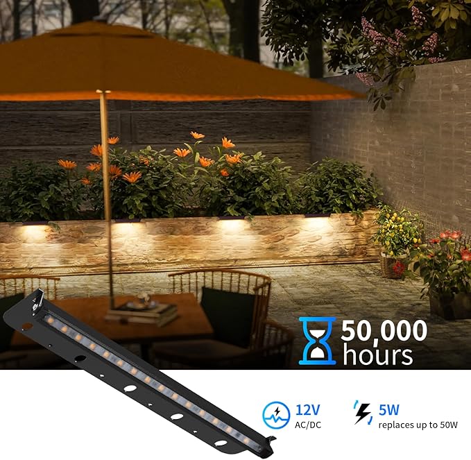 8-Packs 5W 12 Inch LED Hardscape Paver Lighting,12V AC/DC Low Voltage Retaining Wall Lights,LED Landscape Lighting,2700K Soft White Outdoor Step Light,50,000 Hours Lifespan-Black