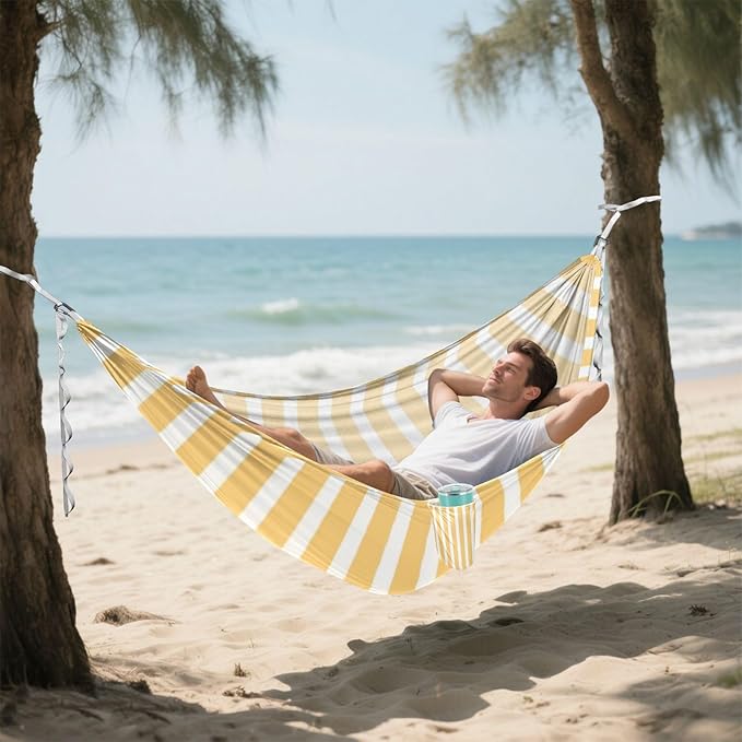 Orange and White Stripes 330lb Capacity Hammocks Tree Hammock for Outside Patio Backyard Poolside hamacas para adultos con soporte