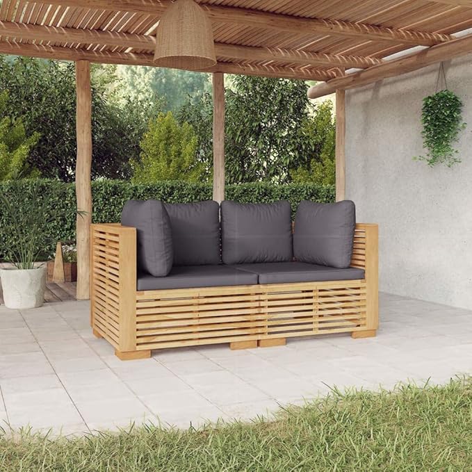 vidaXL Patio Loveseats 2 Pcs, Sectional Furniture Corner Sofa, Patio Conversation Set for Balcony Deck Garden, Modern Style, Solid Wood Teak