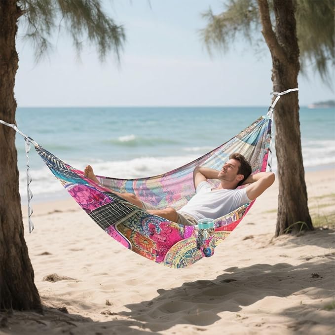 Guitar Journey Boho Style 330lb Capacity Outdoor Hammocks Indoor Hammock for Patio Backyard Lounge Base soporte para hamacas para adultos