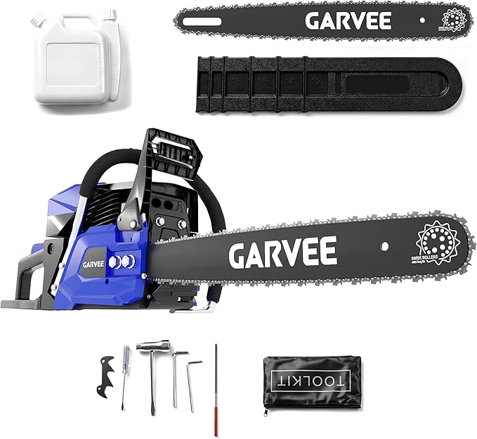 Garvee 52CC Gas Chainsaw, 20 Inch Gas Powered Chain Saw with 2-Stroke Engine, 3-Second Quick Start, Quick Start and Anti-Vibration System for Heavy-Duty Logging, Firewood and Woodworking