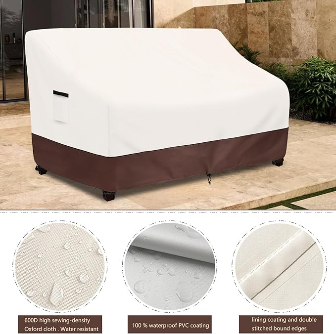Outdoor Couch Covers,85 Inches Outdoor Sofa Cover, Waterproof Patio Furniture Cover,Furniture Covers for Patio Seating (Beige)