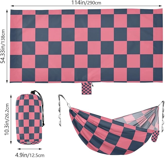Black and Pink Checkerboard 330lb Capacity Outdoor Hammocks with Hanging Rope Backyard Hammock for Patio Backyard Lounge Base macas mexicanas de Patio para Adulto