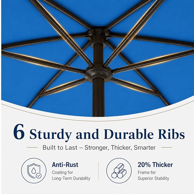 7.5ft Patio Umbrella, Outdoor Table Market Umbrella with Smooth Crank Lift, 6 Windproof Fiberglass Ribs, UPF50+ UV Protection for Deck, Pool, Garden and Backyard