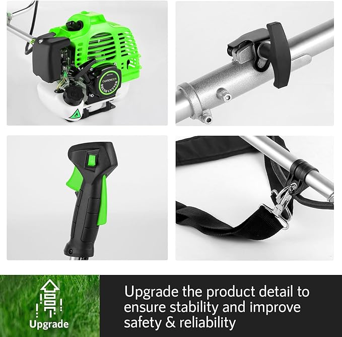 Gas Weed Eater 58CC Gas String Trimmer Powered 18.5" Cutting Path 4 in 1 Gas Weed Wacker with 4 Detachable Heads Straight Shaft 2-Cycle Brush Cutter for Weed, Brush