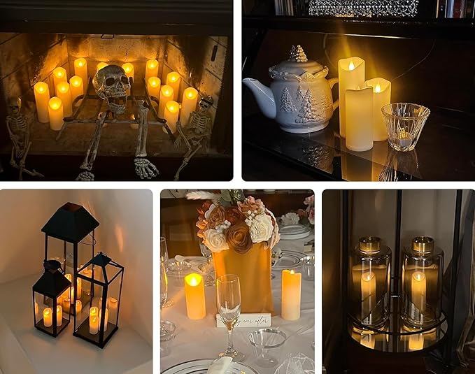 Enido 9-Piece Flameless LED Candles with Remote & Timer - 3D Flickering Real Flame Effect - Heat-Resistant Plastic Battery Operated Pillars for Home Decor, Weddings (D: 2.2” x H: 5”, 6”, 7”)