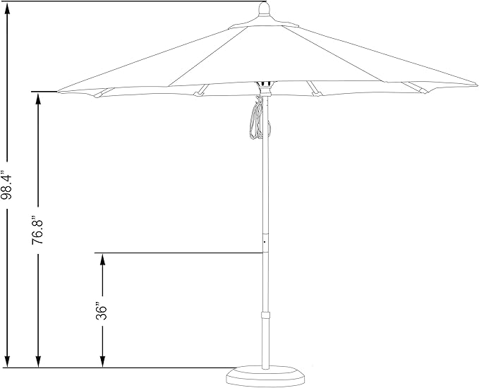 California Umbrella 9' Round Hardwood Frame Market Umbrella, Stainless Steel Hardware, Push Open