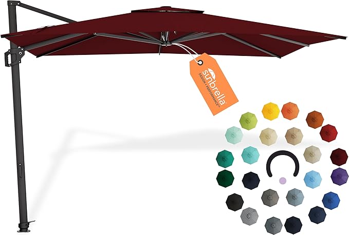 Midtown Umbrellas 9 x 9 Ft Outdoor Cantilever Patio Umbrella w/Sunbrella Burgundy Fabric - 360° Rotate Offset Patio Umbrella, Deck Patio Umbrella, Backyard Umbrella & Garden Umbrella - Black Frame