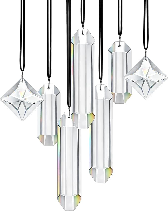 Set 7 Clear Crystal Prisms Suncatchers Window Hanging, Modern Grief Gift | Hanging Crystals,Glass Ornament For Christmas Tree,Rainbow Maker,Sun Catcher Indoor Window,Home Garden Decoration,Glass Prism