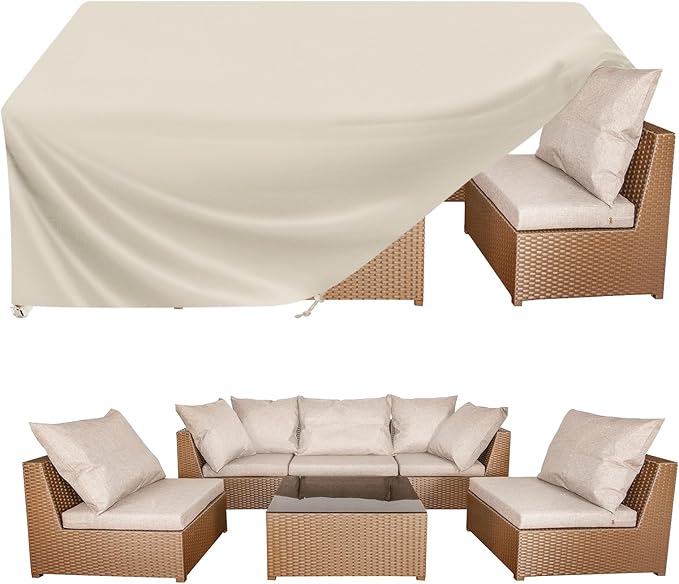 BALEINE Patio Furniture Covers, Outdoor Furniture Covers Waterproof, Heavy Duty Oxford Patio Table Cover for Outdoor Table, Chair, Sofa, Desk (Beige 98"L×78"W×28"H)