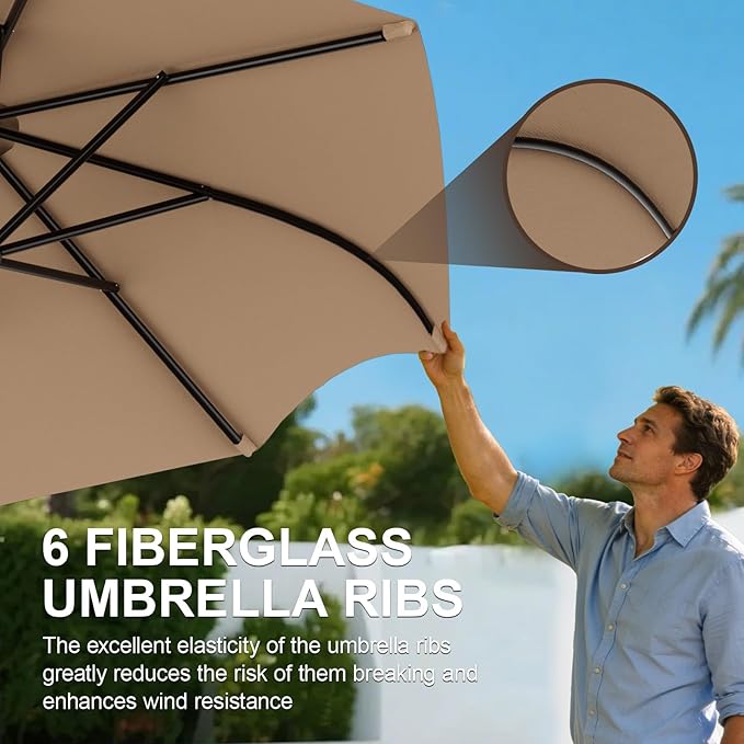 AreShark 7.5FT Patio Umbrellas Outdoor Market Umbrella w/ 6 Fiberglass Ribs, Pool Table Umbrella with Crank UV Protection Windproof for Proch, Deck, Lawn Garden and Backyard(No Tlit),Beige
