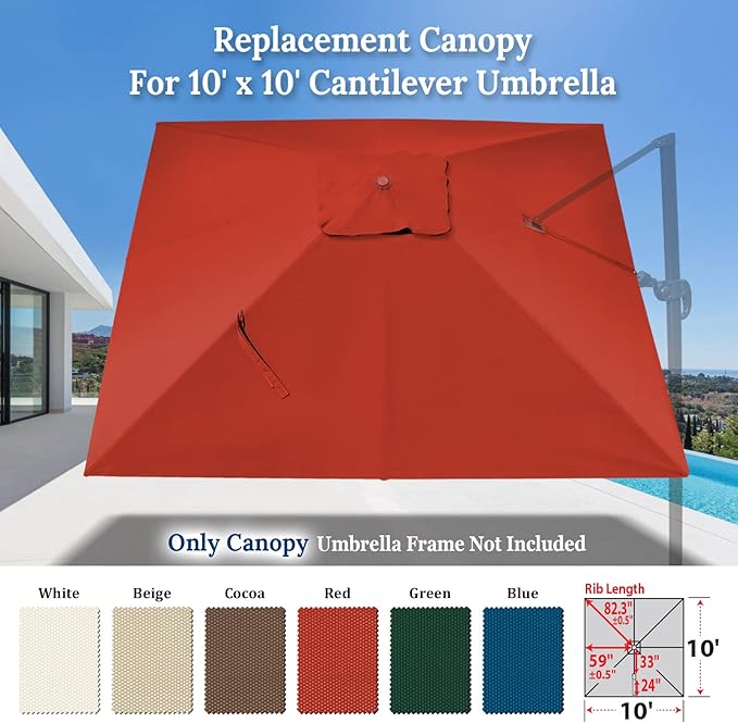 BenefitUSA Outdoor Canopy Top Cover Only Replacement Canopy for 10'x10' ROME Cantilever Patio Umbrella (Canopy Only)