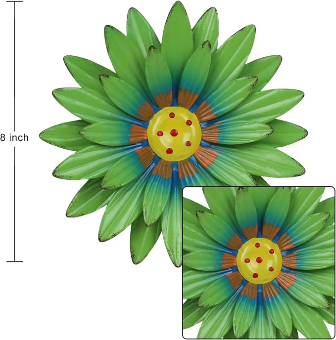 hogardeck Metal Flower Wall Decor for Indoor Outdoor, Kitchen Decor Floral Metal Wall Art, Wall Decor for Bathroom, Living Room, Porch, Garden, Yard, Backyard （6 Pcs 8'' ）