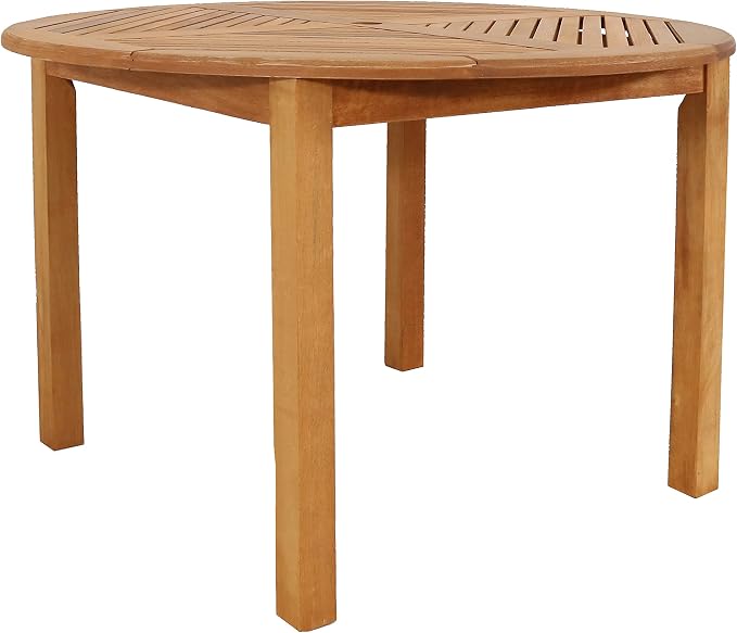 Sunnydaze Outdoor Patio Table with Umbrella Hole for Shade – 42-Inch Round Wood Dining Table for Backyard Gatherings, Outdoor Meals & Comfortable Patio Dining - Teak Oil Finish