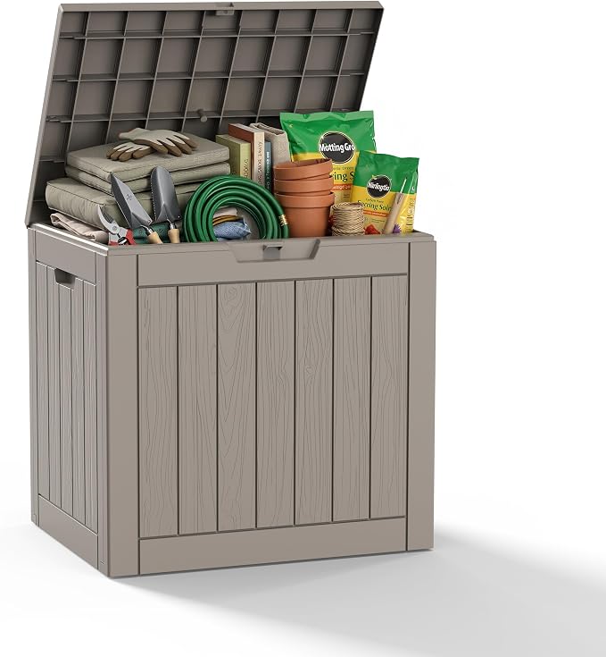 Vixzen 35 Gallon Deck Boxes Outdoor Waterproof, Lockable Resin Storage Box with lid for Furniture Cushions, Weatherproof Containers Outside Storage Boxes for Garden Patio Pool Tools(Black, 35 Gallon)