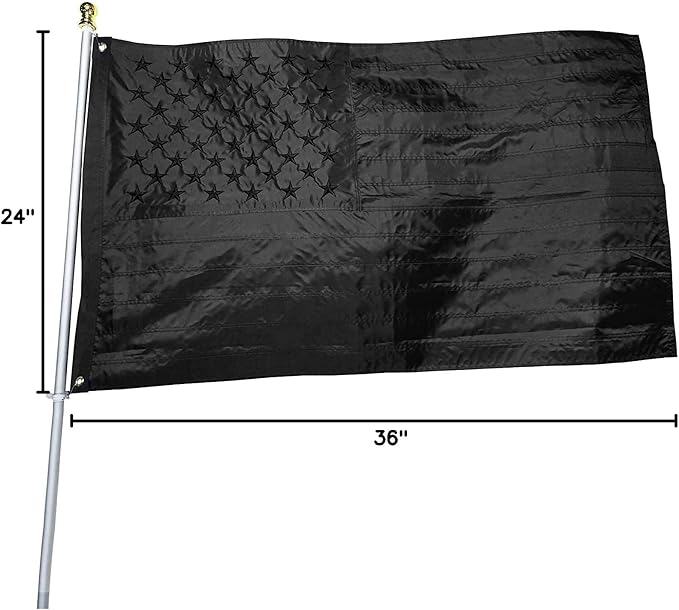 Black American Flag 2x3 ft: Heavy Duty US Flag Made from Nylon - Embroidered Stars - Sewn Stripes - UV Protection Perfect for Outdoors! (Not Include Pole)