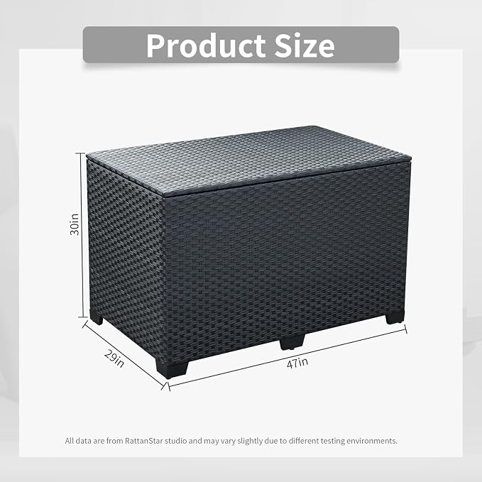 Rattan Star 140 Gallon Patio Storage Bin Wicker Outdoor Storage Box Waterproof Lining Bag Large Deck Box and Cushion Storage Bin Outdoor, Black Wicker