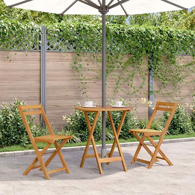 Solid Acacia Wood Folding Patio Table 27.6 Inch Outdoor Dining Table for Garden, Farmhouse Style Coffee with Natural Oil Finish