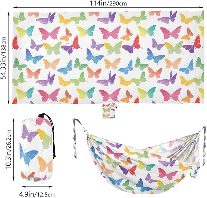 Camping Hammock Outdoor Hammocks for Outside Corolful Butterfly White Beach Trees Portable Lightweight with Pockets Tree Straps Indoor