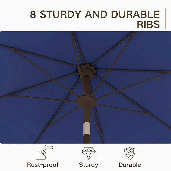 Kingdura 10FT Outdoor Patio Umbrella, Market Table Umbrella with Push Button Tilt and Crank, 8 Sturdy Fiberglass Ribs, UV Protection for Pool, Lawn, Deck, Backyard, Garden (Navy blue)