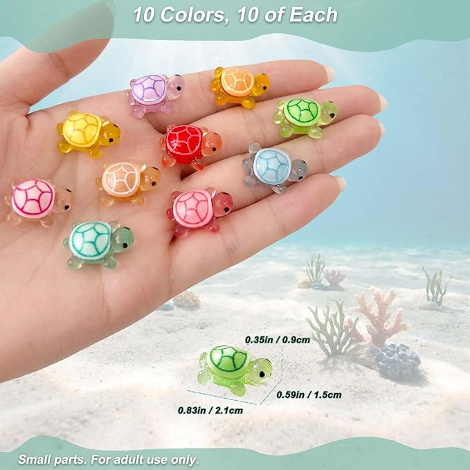 100 Pcs Glow in The Dark Mini Resin Turtles, Luminous Tiny Sea Turtle Figurines to Hide, Small Plastic Ocean Animals for Aquarium, Micro Landscape, Fairy Garden & DIY Crafts Décor