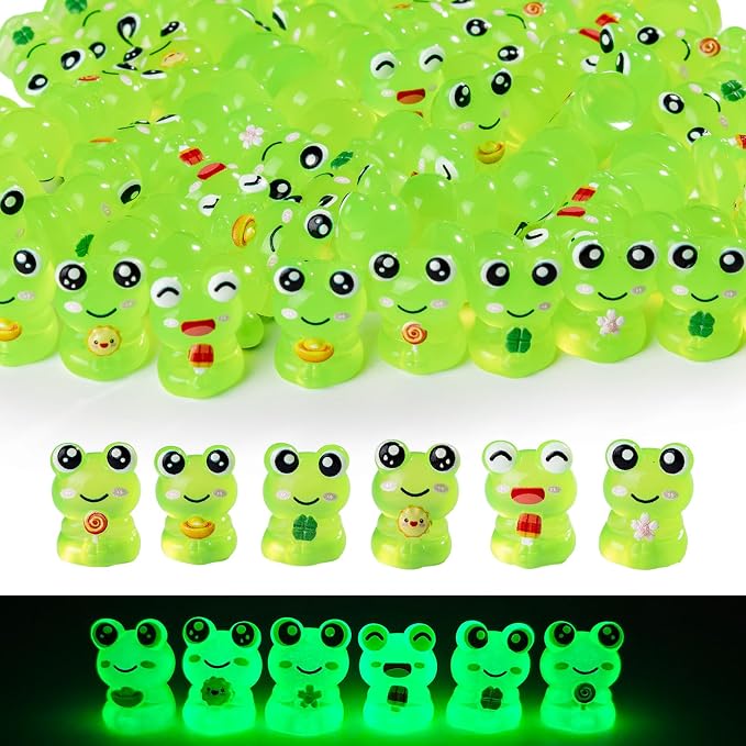60 pcs Mini Resin Frog Many Styles Variety Tiny Luminous Animals Figures Miniature Little Small Animal Figurines Bulk for Micro Fairy Garden Landscape Accessories Hide Crafts Decor Aquarium