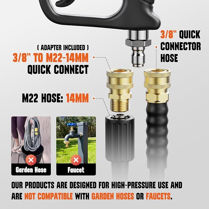Short Pressure Washer Gun with Swivel 3/8" & M22-14mm Connect High Pressure Washer Handle with 5 Spray Nozzle, 1/4" Quick Connector Coupler Power Washer Gun Compatible with Foam Cannon