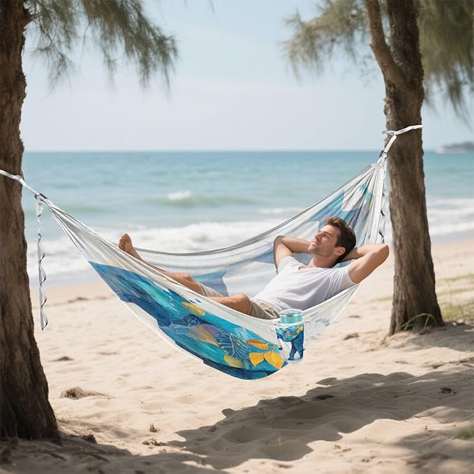 Floral Elephant White Camping Rope Hammocks Portable Swing 330 lbs Capacity for Outside Indoor Patio Backyard