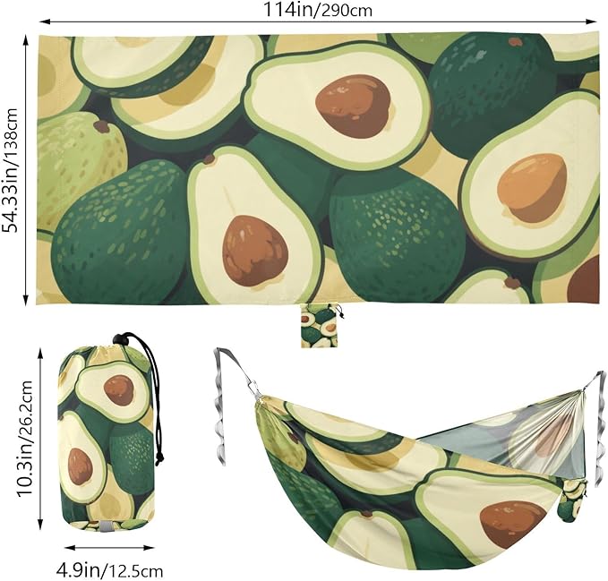Green Cartoon Avocado Fruits 330lb Capacity Outdoor Hammocks Fabric Hammock for Outside Patio Backyard Poolside Base para poner hamaca