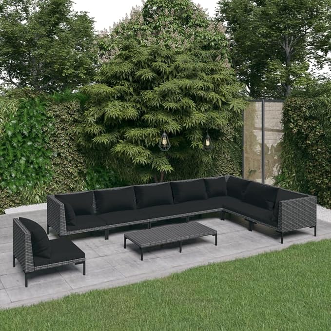 Patio Lounge Set with Cushions,Outdoor Table and Chairs Set,Terrace Conversation Set Furniture,Outdoor Furniture,for Garden,Backyard,9 Piece Poly Rattan Dark Gray