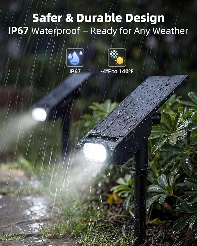 EZVALO Solar Spot Lights Outdoor IP67 Waterproof, Adjustable Solar Landscape Lights, 3 Lighting Modes Solar Spotlights for Outside Yard Garden Plant Trees Pathway Flag (Cool White-2Pack)
