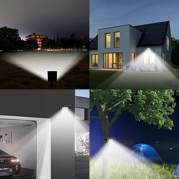 Solar Lights for Outside Dusk to Dawn with 16FT Cord Solar Flood Light 4400mAh Waterproof 6000K LED Lighting for Outside, Flag Pole, Shed, White 2 Pack