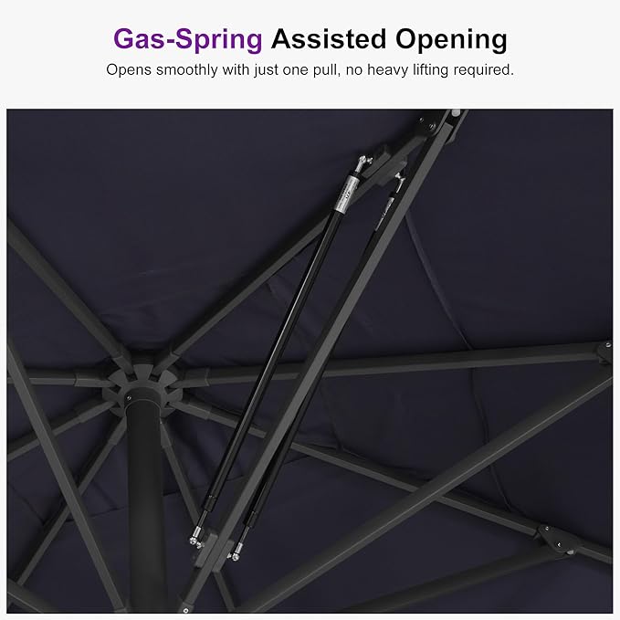 PURPLE LEAF 10' x 13' Rectangular Semi-Auto Outdoor Patio Umbrella Aluminium Market Umbrella Table Sun Umbrella with 2.36" Rod and 8 Sturdy Ribs for Deck Lawn Pool Garden, Navy Blue