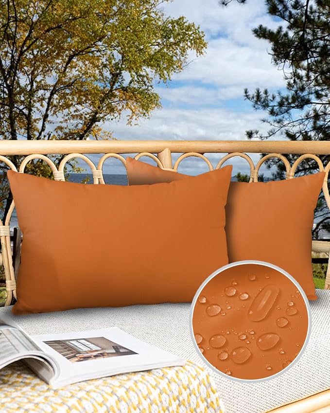 Outdoor Waterproof Throw Pillows Solid Art Minimalist Pure Orange Patio Pillows,Decorative Pillow Covers with Insert,Pillow Cushion Case for Garden Couch Sofa Plain Single Bright Color
