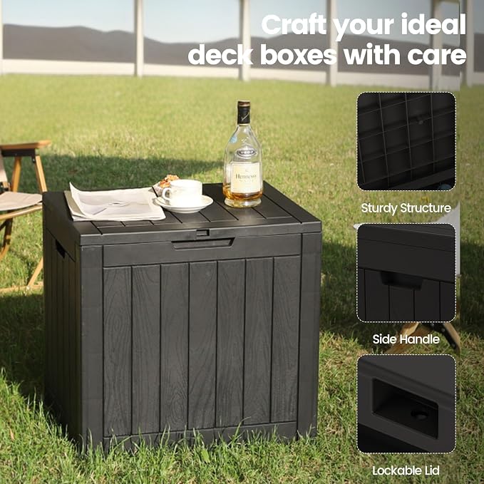 Zapdos Outdoor Storage Box, 31 Gallon Deck Box Indoor and Outdoor Use, Waterproof Resin Storage Bin for Patio Cushions Gardening Tools Package Delivery, Lockable, UV Resistant, Black