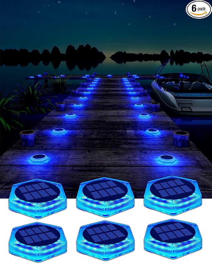DetarZinLED 6 Packs Solar Driveway Lights Outdoor IP68 Waterproof, Blue Deck Step Lights Solar Powered, Solar Stair Light Stick on LED Light for Dock, Garage, Pool, Fence, Garden Pathway