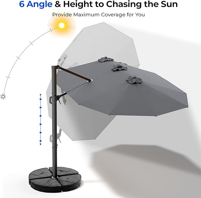 HOMSHADE 15FT Cantilever Double-Sided Umbrella with Solar Light and Base, Rectangle Oversized Offset Patio Umbrellas, Extra Large Outdoor Umbrella for Pool, Deck, Garden, Market (Dark Gray)