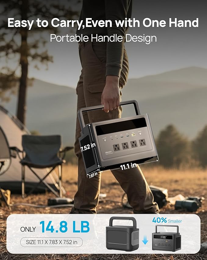 Portable Power Station 1000W, 576Wh Solar Generator with PD 100W USB-C Fast Charging, Power Bank 110V Pure Sine Wave AC Outlet LiFePO4 Battery for Outdoors Camping Home Use Emergency RVs (Peak 2000W)