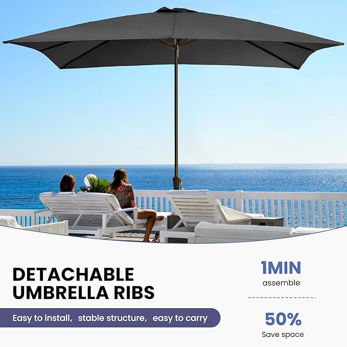 Ayge 8x10FT Large Rectangular Patio Umbrella Outdoor Table Umbrella w/Crank Rectangle Market Umbrella UV Protection for Garden, Deck,Lawn,Yard & Pool,Dark Gray