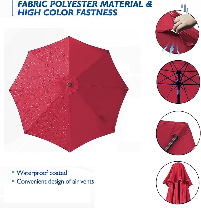 Patio Umbrella 9 ft Replacement Canopy for 8 Rib，Patio Umbrella Replacement Canopy Market Umbrella Top Fit Outdoor Umbrella Canopy（Only the top cover）