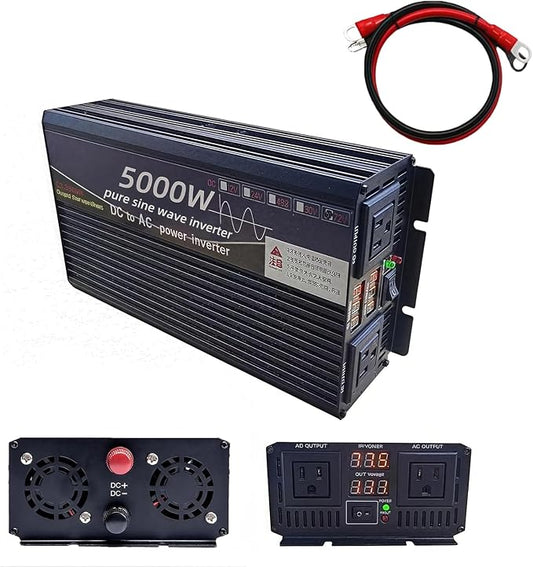 5000W Power Inverter 12V DC to 110V AC Converter with LED Display Dual AC Outlets Dual Fans Radiating for RV, Camp, Boat and Home Emergency Portable Pure Sine Wave Inverter (LED Screen, 5000W 12V)