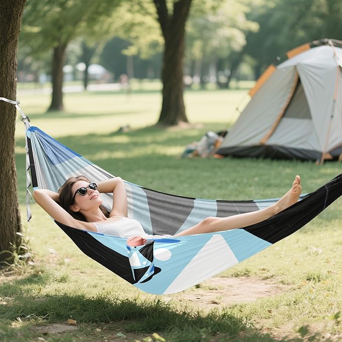 Cute Blue-Black Triangle 330lb Capacity Outdoor Hammock Portable Hammock for Outside Patio Garden hamacas para Patio
