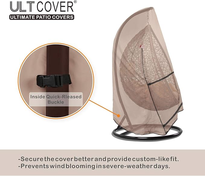 ULTCOVER Patio Hanging Egg Chair Cover - Waterproof Outdoor Single Seat Swing Egg Chair with Stand Cover 45W x 33D x 68H inches