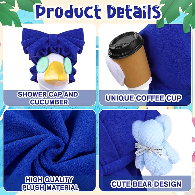 Celltestria Lady Goose Outfits for 23" Geese Blue Bathrobe Porch Goose Costume Coffee Cup Bear Cucumber Eye Mask Goose Clothes for Outdoor Patio Yard Lawn Garden Decoration