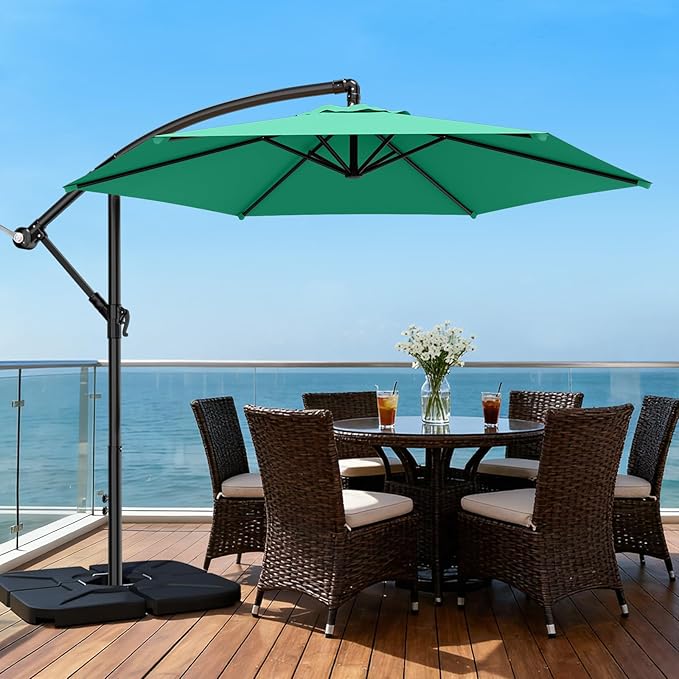 AreShark 10FT Patio Outdoor Umbrella, Offset Patio Umbrella Cantilever Umbrella, 6 Sturdy Ribs, Easy Adjustment for Garden Market Pool with Cross Base (Peacoke Blue)