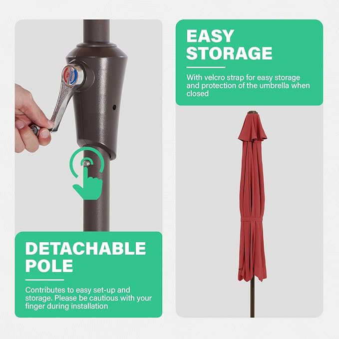 JEAREY 9ft Half Umbrella Outdoor Patio Umbrella Market Umbrellas with Crank, 1/2 Round Wall Umbrella 5 Sturdy Ribs UV Protection for Pool Garden Balcony Deck, Red